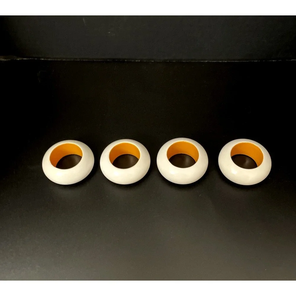 Vintage Mod Wood Napkin‎ Rings White Yellow/Orange Set of 4 Retro